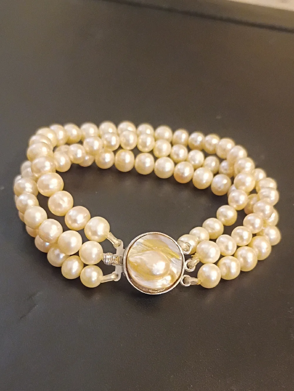 3 Strand Vintage Real Pearl Bracelet